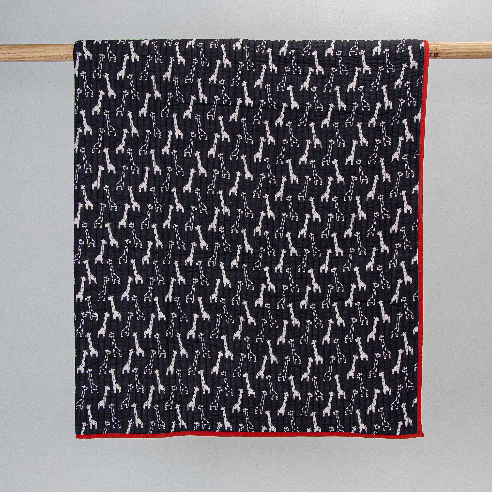 Hand Block Black and White Giraffe Print Cotton Baby Blankets 120